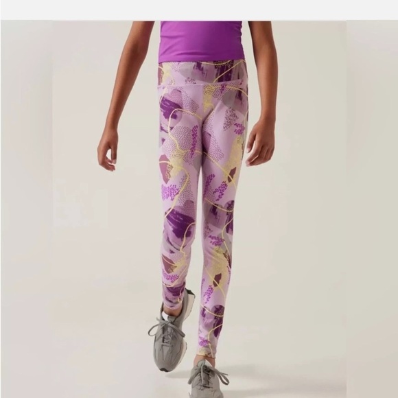 Athleta Kids Purple Patterned Leggings XM/14 Seamless Casual Stretch Activewear - Picture 15 of 16